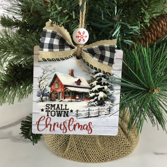 Small Town Christmas Rustic Christmas Ornament Square 3.5" Square - Picture 1 of 6